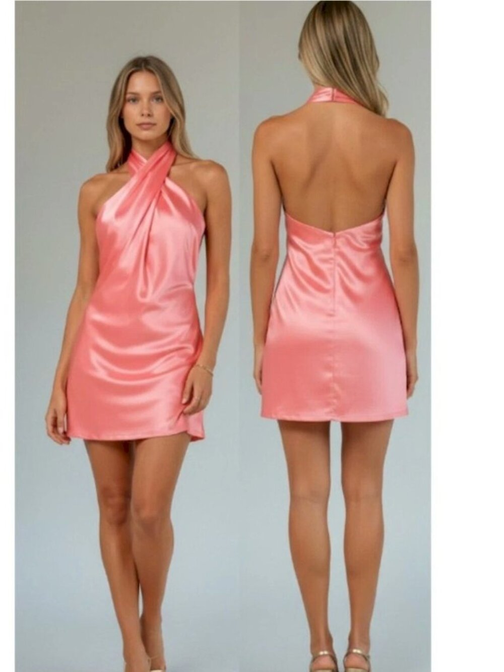 Lulus Beyond Classy Coral Satin Halter Mini Dress Size XS New NWT